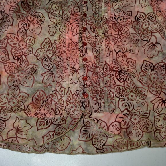 Christopher & Banks Blouse Shirt Medium Batik Floral Brown Pink Hippie Fairy - Picture 15 of 16